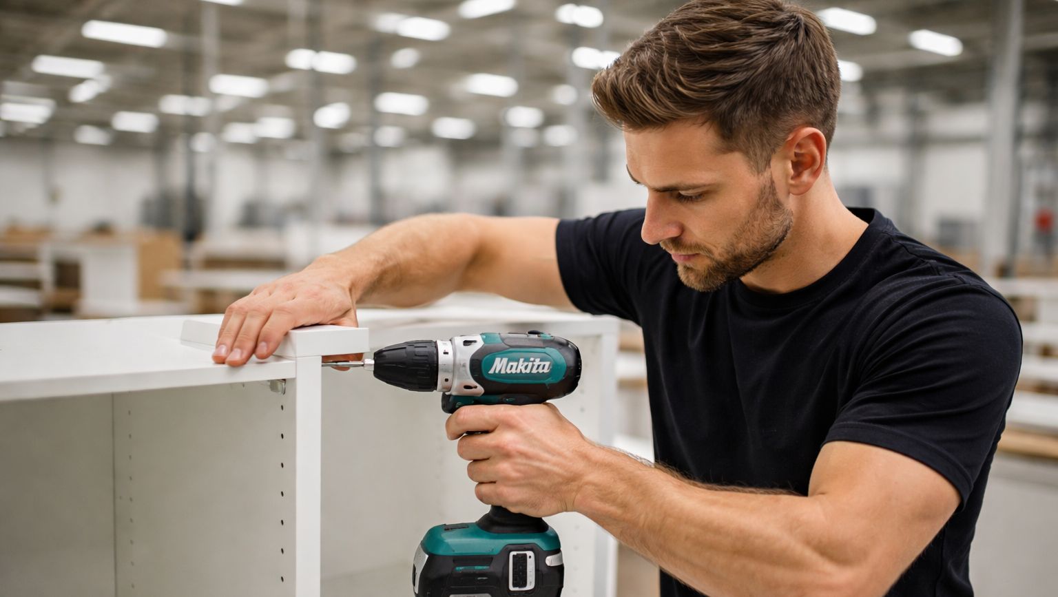 Cabinet assembly in a workshop