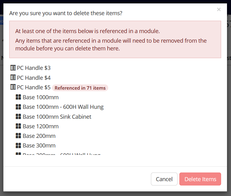 Deleting materials referenced in modules