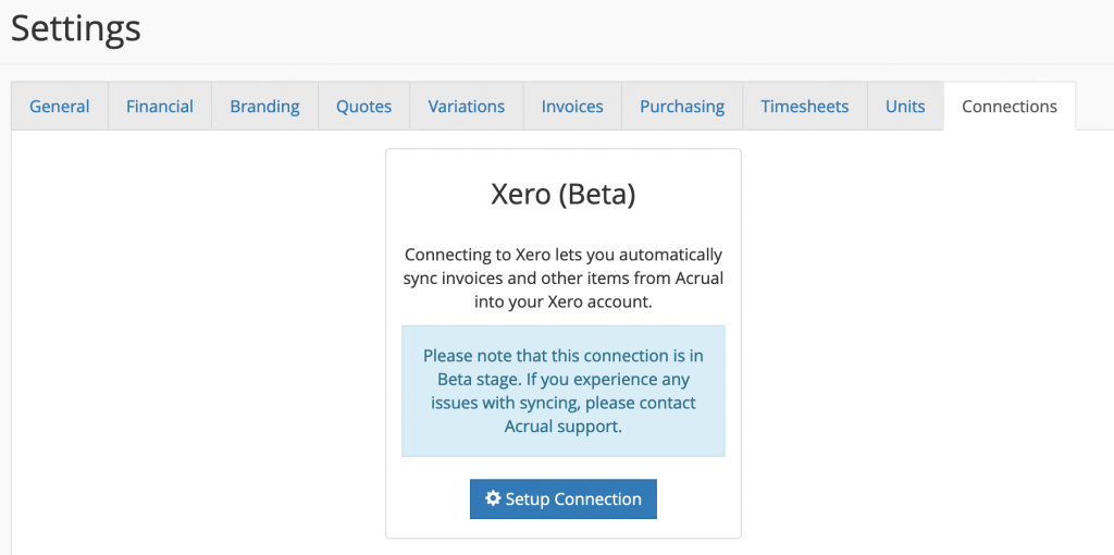 Setting up the Xero Connection