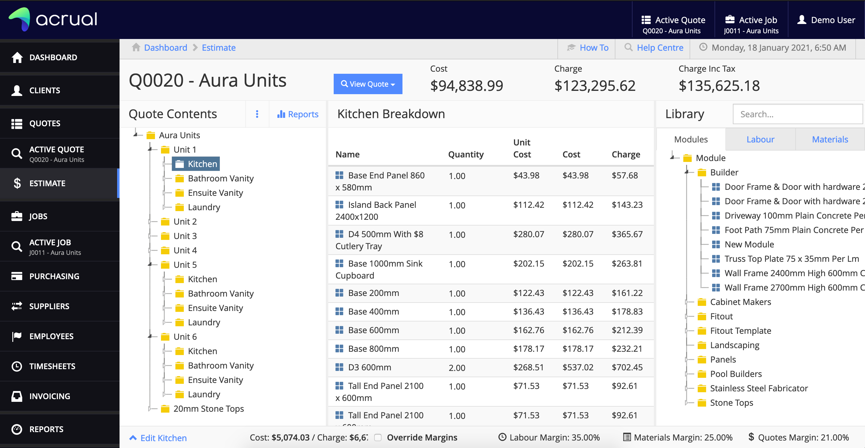 An Acrual estimating screenshot