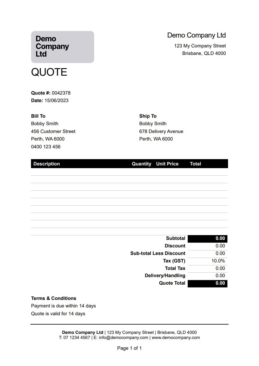A professional quote template document